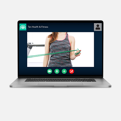 A demonstration of physio exercises in a zoom-based video physiotherapy consultation with Ten Health & Fitness.